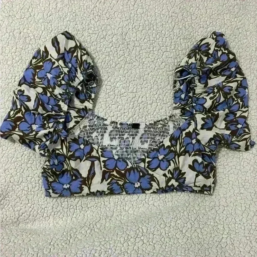 Floral Puff Sleeve Crop Top | Vintage-Inspired Boho Chic